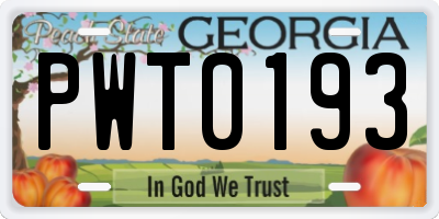 GA license plate PWT0193
