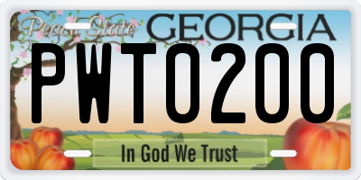 GA license plate PWT0200