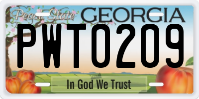 GA license plate PWT0209