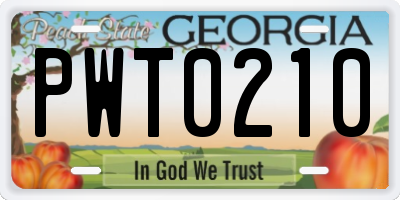 GA license plate PWT0210