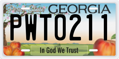 GA license plate PWT0211