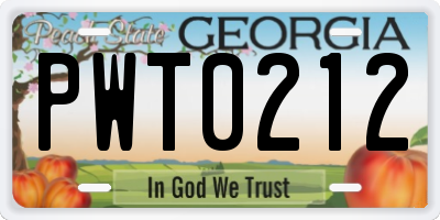GA license plate PWT0212