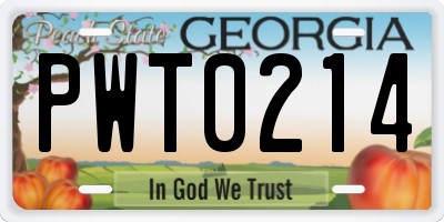GA license plate PWT0214