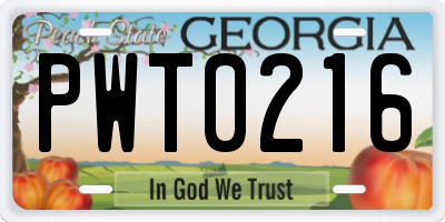 GA license plate PWT0216