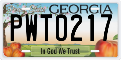 GA license plate PWT0217