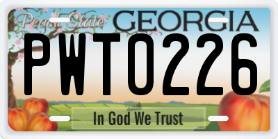 GA license plate PWT0226