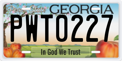 GA license plate PWT0227