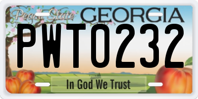 GA license plate PWT0232