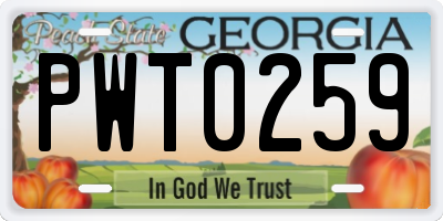 GA license plate PWT0259