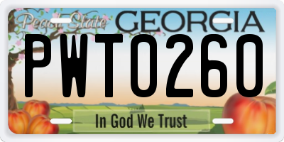 GA license plate PWT0260