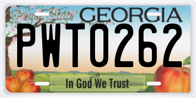 GA license plate PWT0262