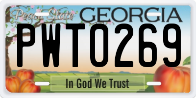 GA license plate PWT0269