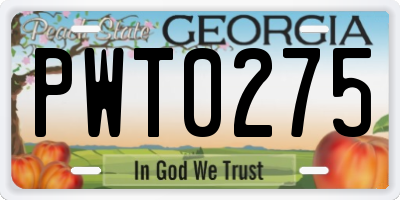 GA license plate PWT0275