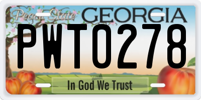 GA license plate PWT0278