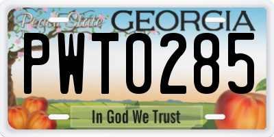GA license plate PWT0285