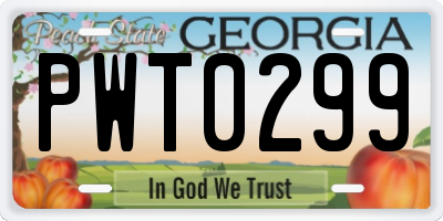 GA license plate PWT0299