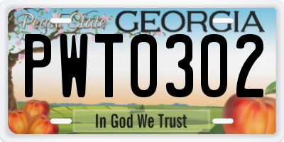 GA license plate PWT0302