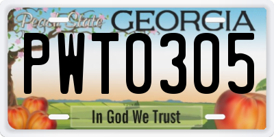 GA license plate PWT0305