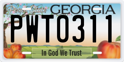 GA license plate PWT0311