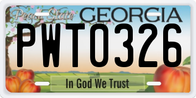 GA license plate PWT0326