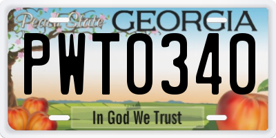 GA license plate PWT0340