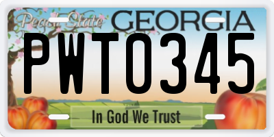 GA license plate PWT0345