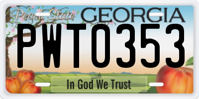 GA license plate PWT0353