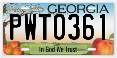 GA license plate PWT0361