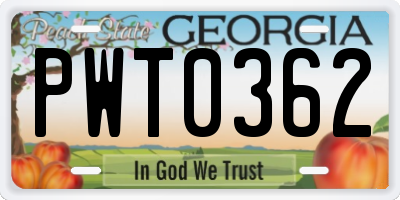 GA license plate PWT0362