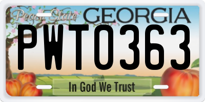 GA license plate PWT0363