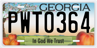 GA license plate PWT0364