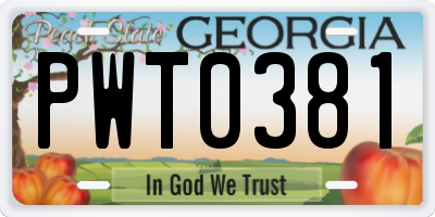 GA license plate PWT0381