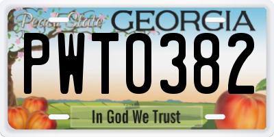 GA license plate PWT0382