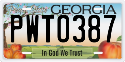 GA license plate PWT0387