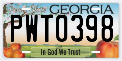 GA license plate PWT0398