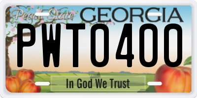GA license plate PWT0400