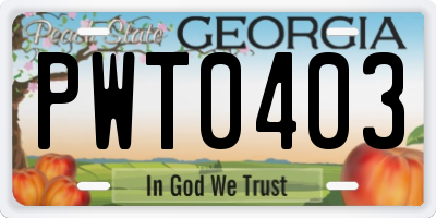 GA license plate PWT0403