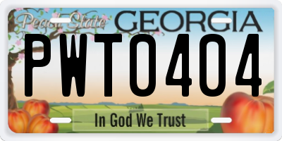 GA license plate PWT0404
