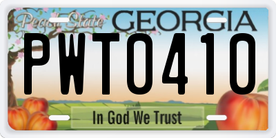 GA license plate PWT0410