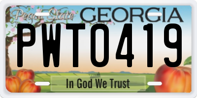 GA license plate PWT0419