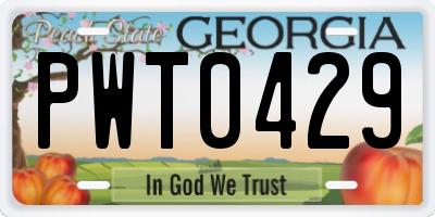 GA license plate PWT0429