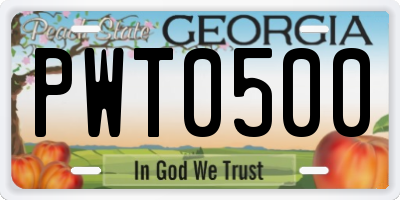 GA license plate PWT0500