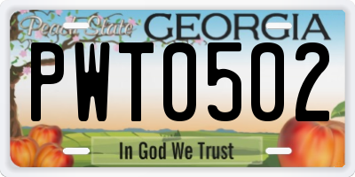 GA license plate PWT0502