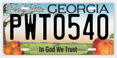GA license plate PWT0540