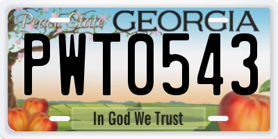 GA license plate PWT0543