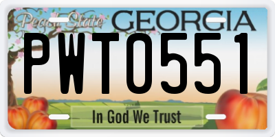 GA license plate PWT0551