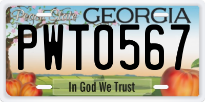GA license plate PWT0567