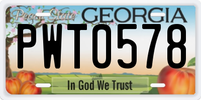 GA license plate PWT0578