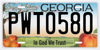 GA license plate PWT0580