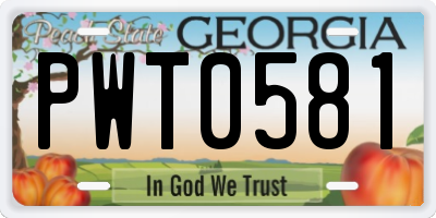 GA license plate PWT0581